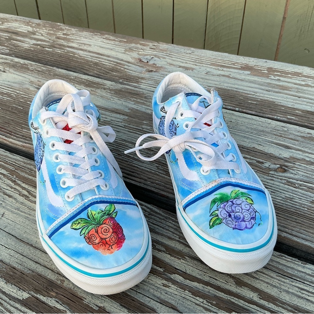VANS x One Piece Old Skool Devil Fruit Sneakers Shoes Blue Mens 5.5 Womens 8.5